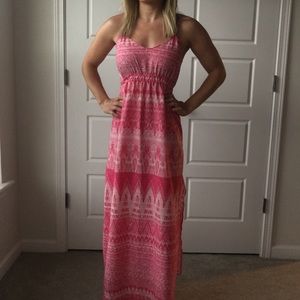 Pink fit and flare maxi dress!